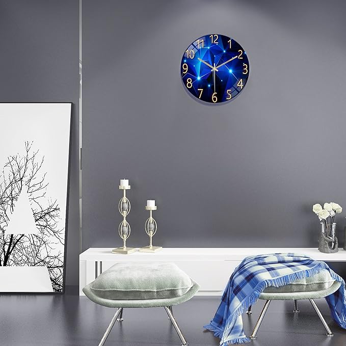 Lafocuse 12 Inch Silent Blue Wall Clocks Battery Operated for Bedroom, Constanplanet Blue Wall Clock for Living Room Kitchen Decor