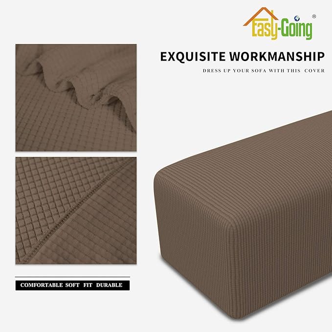 Easy-Going Stretch Ottoman Cover Folding Storage Stool Furniture Protector Soft Rectangle slipcover with Elastic Bottom(Ottoman Small,Brown)