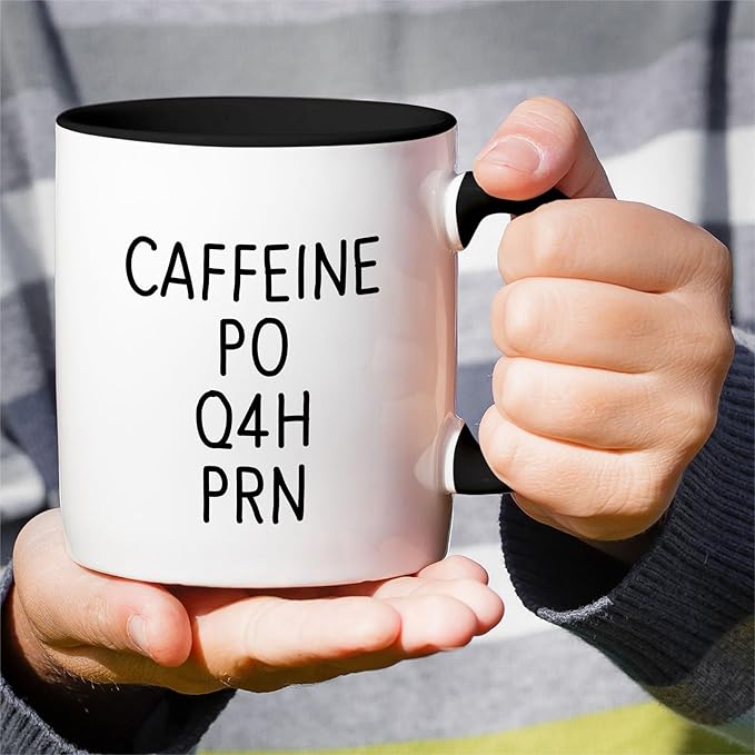 Retreez Funny Mug - Caffeine PO Q4H PRN Medical Doctor Nurse 11 Oz Ceramic Coffee Mugs - Funny, Sarcasm, Sarcastic, Inspirational birthday gifts - White Mug with Black Handle and Inner