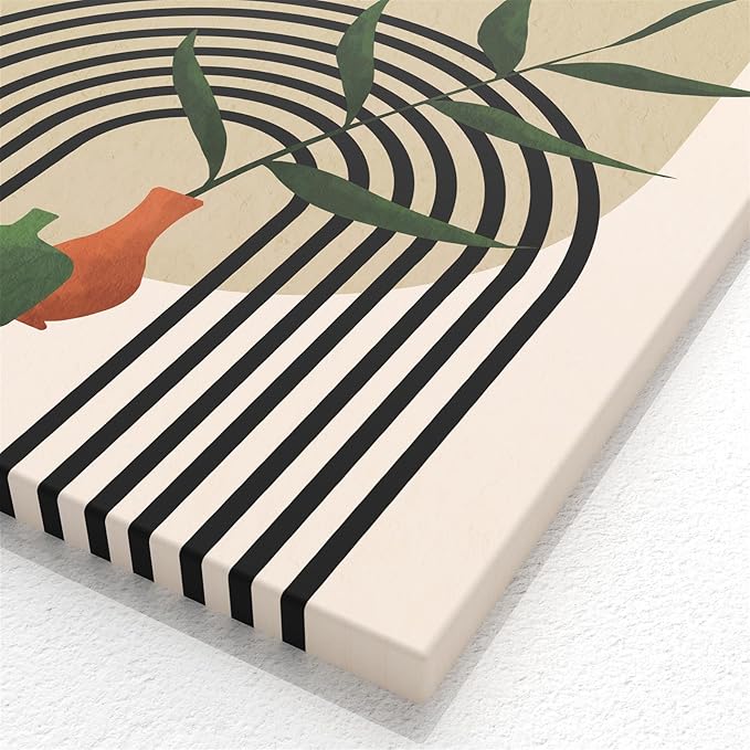 Boho Wall Art painting Set of 3, Mid Century Modern Wall Art, Boho Room Decor, Neutral Abstract Geometric Prints Black Beige Botanical Framed Canvas Print Wall Art Ready to Hang for Living Room 12x16inch