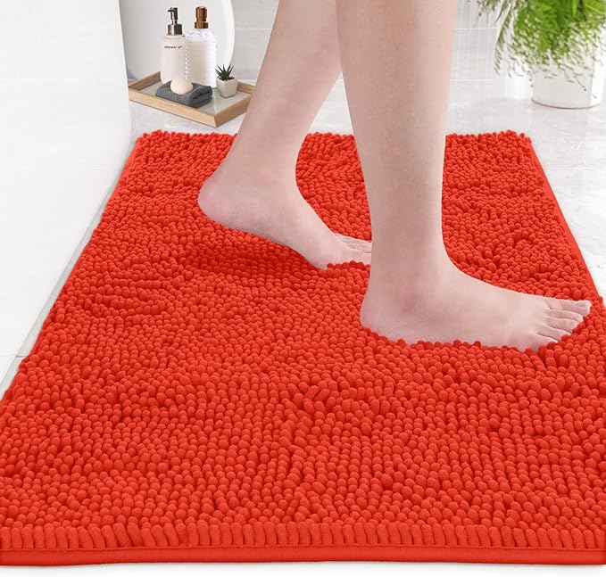 LuxUrux Coral Bathroom Rugs 2 Piece Set-Extra-Soft Plush Bath mat Bathroom Rugs,1/'' Chenille Microfiber Material, Super Absorbent (30" x 20" Plus 23" x 15", Coral)
