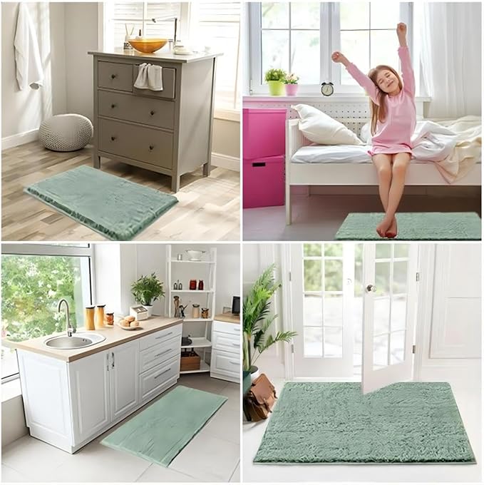 CozeCube Sage Green Bathroom Rug 59" x 24", Bath mats for Bathroom Non Slip, Ultra Soft Bath Rugs Washable, Plush Microfiber Area Rugs for Bedroom, Runner Rug