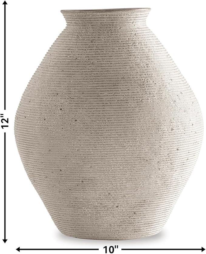 Signature Design by Ashley Hannela 12" Modern Distressed Polyresin Vase, Antique Tan