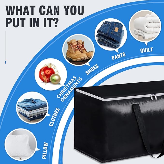 BlissTotes Moving Bags, Heavy Duty Moving Boxes with Zippers Top and Sturdy Handles, Storage Bags for Space Saving and Packing, Collapsible Moving Supplies, Storage Totes (93L, 2-Pack, Black)