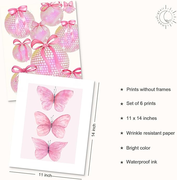 Habseligkeit Pink Danish Pastel Wall Art Prints, Woman Fashion Wall Art Posters for Room Decor Aesthetic, Unique Room Decor for Girls Dorm, Unframed, 11x14in, Set of 6