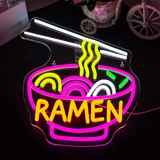 Lucunstar Ramen Neon Sign Colorful Neon Signs Noodle LED Sign Neon Signs for Wall Decor Pink Neon Lights for Party Neon Light Sign for Fast Food Kitchen Restaurants Bar Ramen LED Light Sign
