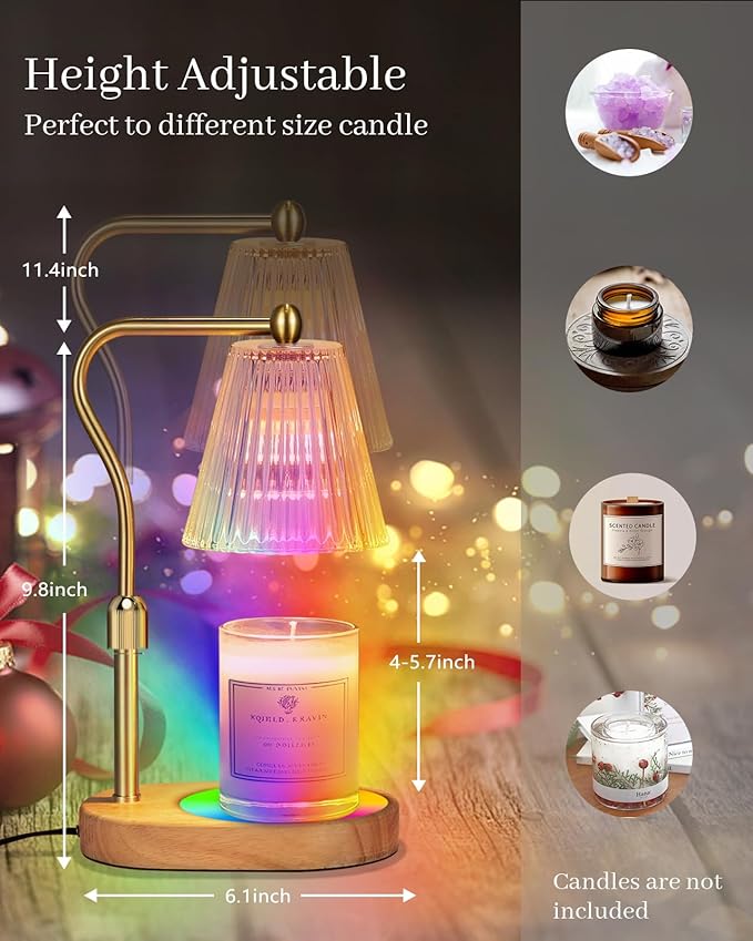 Candle Warmer Lamp with 7 LED Colors Changing,Candle Warmer with Timer Dimmer, Electric Candle Lamp with Adjustable Height Home Decor for Secented Jar Candles for Mom Women