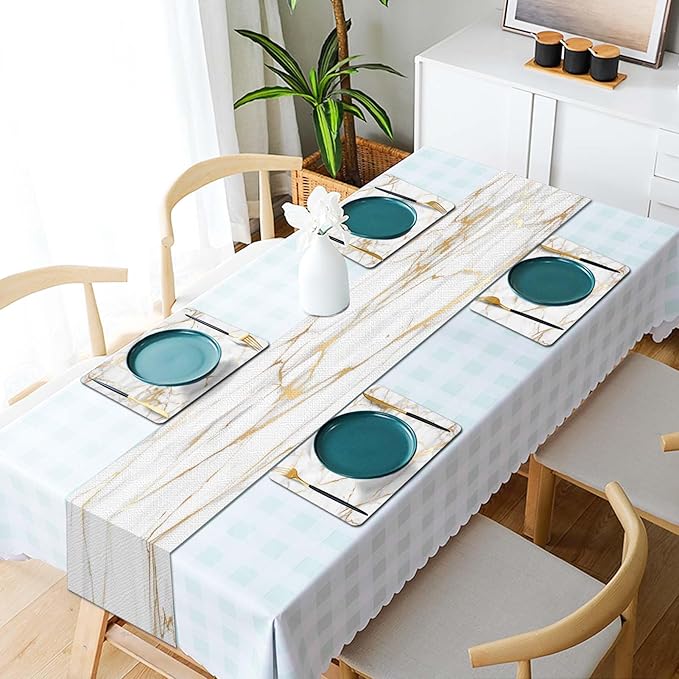 Mcalk Luxury Gold Marble Table Runner and Placemats Set of 6 Pieces, Gold Marble Placemats, Modern Cloth Place Mats Indoor for Kitchen,Washable Linen Material for Dining Table