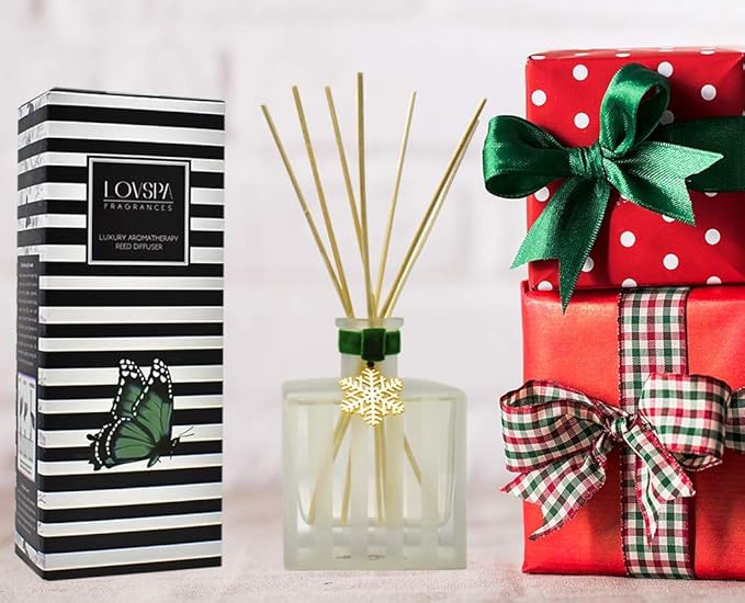 LOVSPA Snow Pine Reed Diffuser Set - Chritsmas Tree Scent Diffuser for Home - Long Lasting Fragrance - Non-Toxic Oil Reed Diffuser - Made in The USA