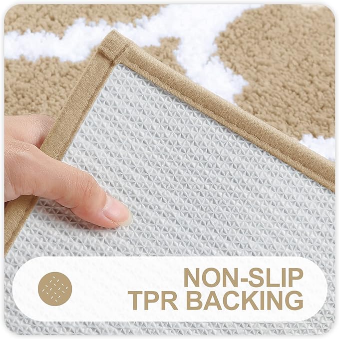 OLANLY U-Shaped Bathroom Rug 24x20, Soft Absorbent Microfiber, Non-Slip Plush Shaggy Mat, Machine Washable Contour Bath Rugs for Toilet Base, Beige