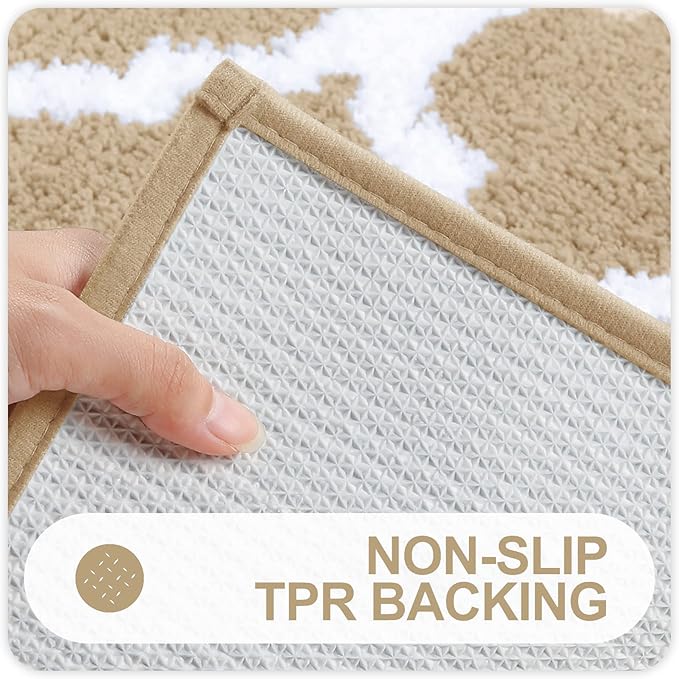 OLANLY Bathroom Rugs 47x17, Soft and Absorbent Microfiber Bath Rugs, Non-Slip Shaggy Shower Carpet, Machine Wash Dry, Bath Mats for Bathroom Floor, Tub and Shower, Beige