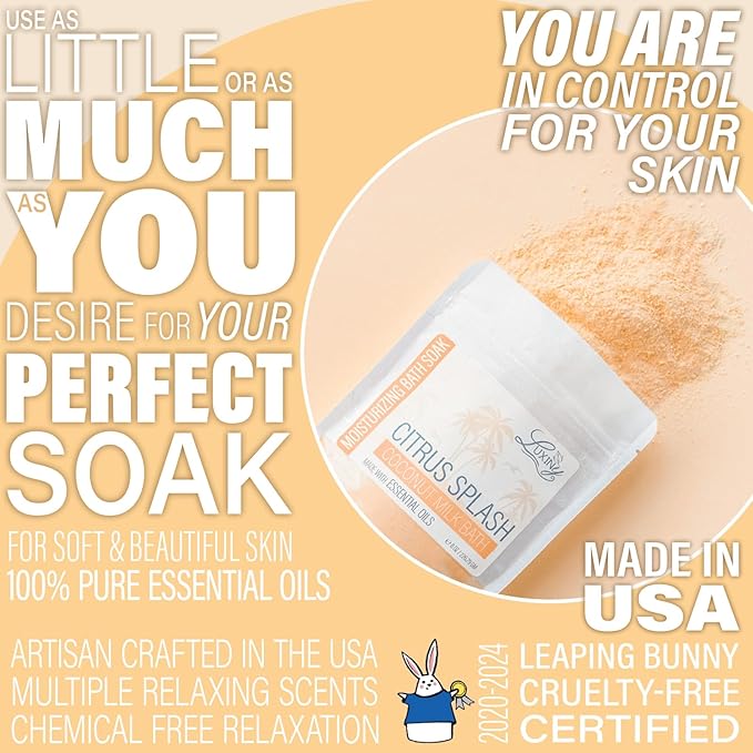 Vegan Milk Bath Soak Made with Moisturizing Coconut Milk Powder, Essential Oil, & Sweet Almond Oil for Bath Bomb Dust Soothing Fizz & Relaxing Soak, 8 oz. (Citrus Splash)