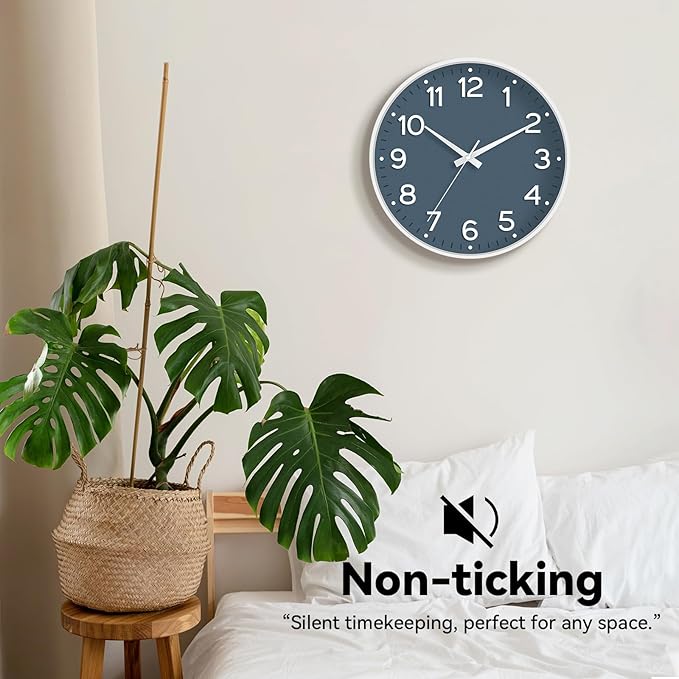 Wall Clock, Silent Wall Clocks Battery Operated 8 Inch-Modern Non Ticking Analog Clock Decorative for Kitchen Office Bathroom Bedroom(Azure Blue)