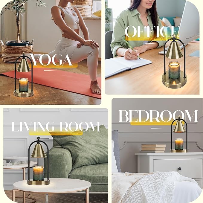 Soilsiu Candle Warmer Lamp with Timer, Electric Brass Candle Warmer Light for Bedroom, Dimmable Wax Melts Warmer for Candle Jars, Beside Lamp Gifts for Women Home Decor (2 Bulbs Included)