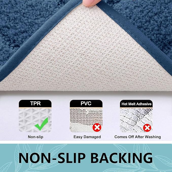 Buganda Bathroom Rugs, 59" x 24", Soft and Absorbent Microfiber Bath Rugs, Non-Slip Shaggy Shower Carpet, Machine Wash Dry Bath Mats for Bathroom Floor, Tub and Shower, Navy