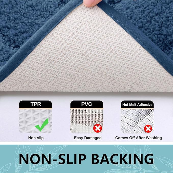 Buganda Bathroom Rugs, 47" x 24", Soft and Absorbent Microfiber Bath Rugs, Non-Slip Shaggy Shower Carpet, Machine Wash Dry Bath Mats for Bathroom Floor, Tub and Shower, Navy