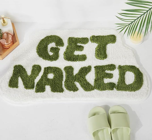 Irregular Get Naked Bath Mat - Funny, Cute Green Sage Rugs, 31" x 18" Non-Slip