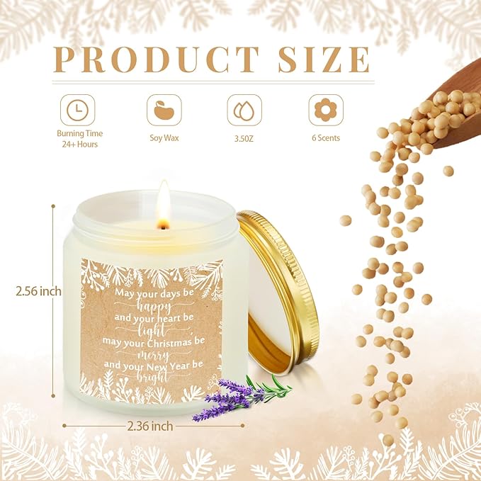 MTLEE 10 Pcs Christmas Soy Wax Candle 3.5 oz Christmas Scented Jar Bright New Year Heart Thank You Gift Light Candle Happy Candles Holiday Gift for Family Nurse Coworker Employee (Fresh Flavor)