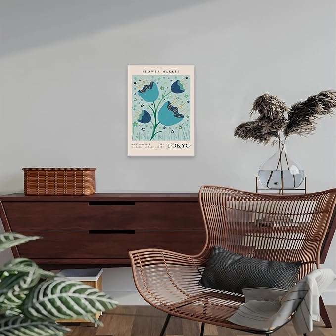 Flower Market Framed Wall Art, Abstract Flower Market Wall Art Prints, Vintage Colorful Floral Wall Art Decor, Minimalist City & Flower Painting Pictures for Aesthetic Room, Bedroom, Living Room, Gallery, Boho Room Decor(12x16inch, Type 2)