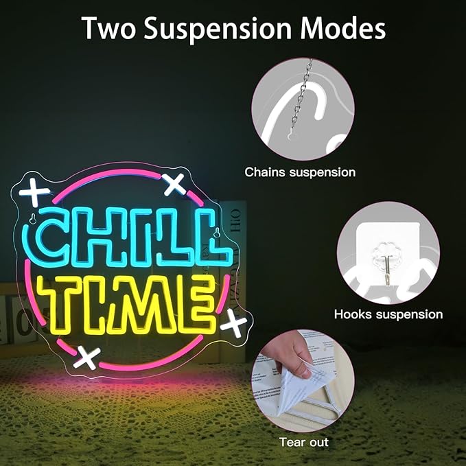 Chill Time Neon Sign Wall Decor, Happy Hour Neon Bar Open Led Signs Suitable Cocktail Drinks Open Signs For Home Bar Coffee Station Business Window Man Cave Office Club Decor Birthday Christmas Gift