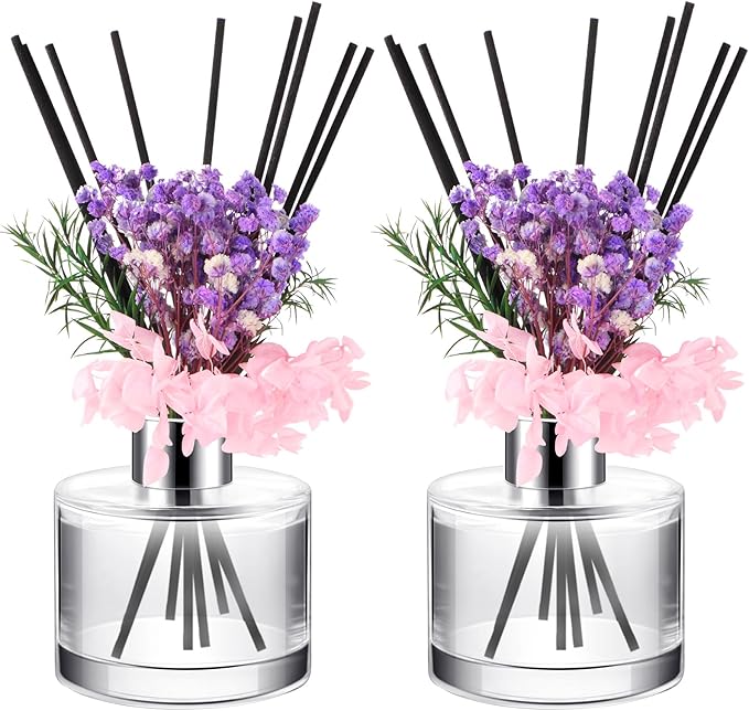 Rtteri 2 Reed Diffuser Sets Flower Oil Diffuser Sticks with Refill Empty 5oz Bottles Scent Glass for Fragrance Home Bathroom Gifts, Oil Not Included(Classic Color)