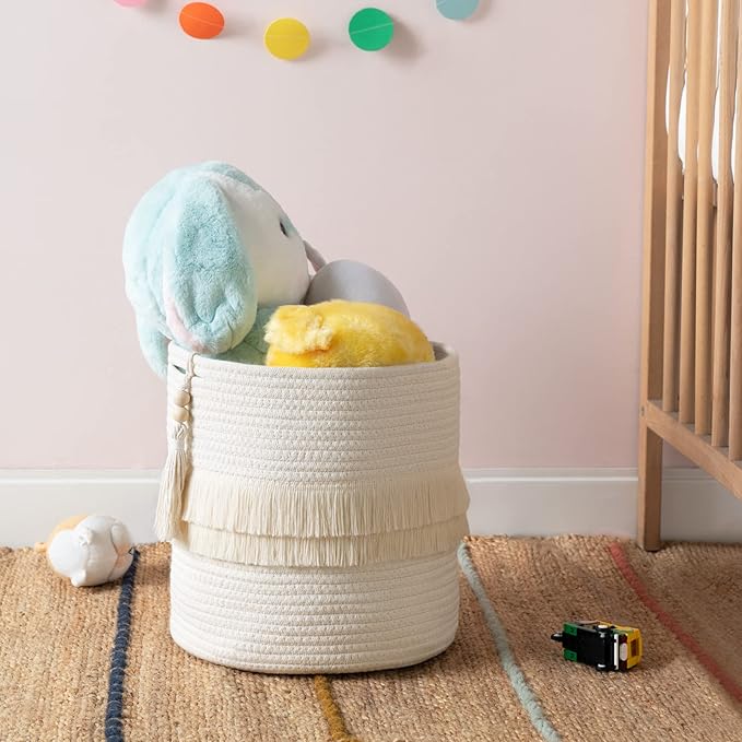 Dahey Over The Door Organizer with 4 Pockets and Macrame Decorative Cotton Rope Storage Basket Boho Nursery Decor for Bathroom, Bedroom, Dorm