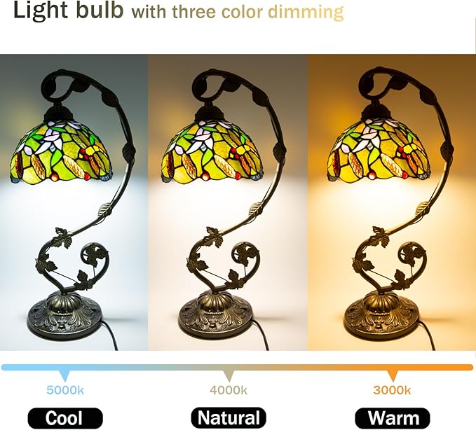 Tiffany Lamp,21x11x8 inches Stained Glass Lamp,Dragonfly Tiffany Style Table Lamp with Three-Color Dimming for Bedside Table,Dining Table,Antique Office