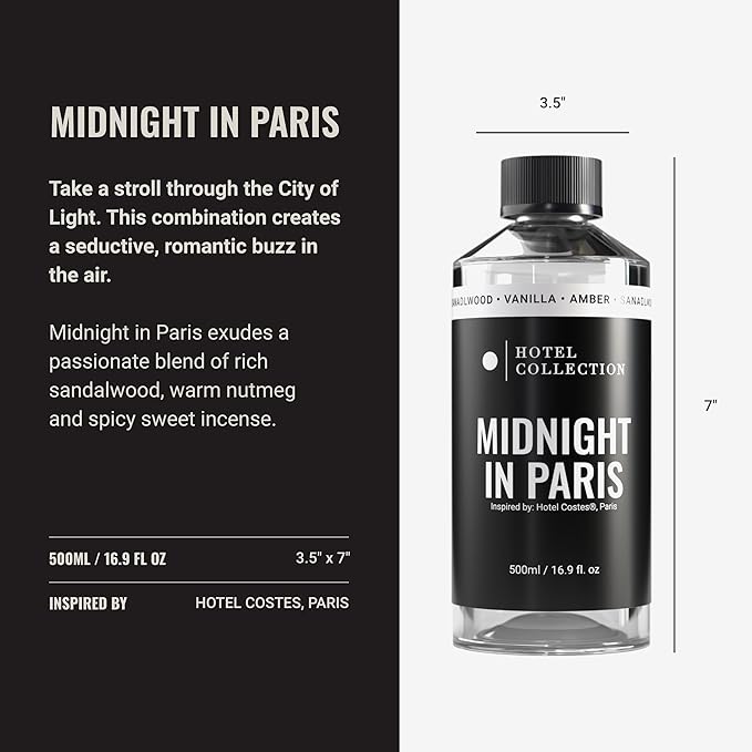 Hotel Collection Diffuser Oil-Midnight in Paris-Aromatherapy Essential Fragrance Oil-Luxury Hotel Inspired-Lemon, Bergamot, Jasmine& Amber-500ML 16.9 Fl oz
