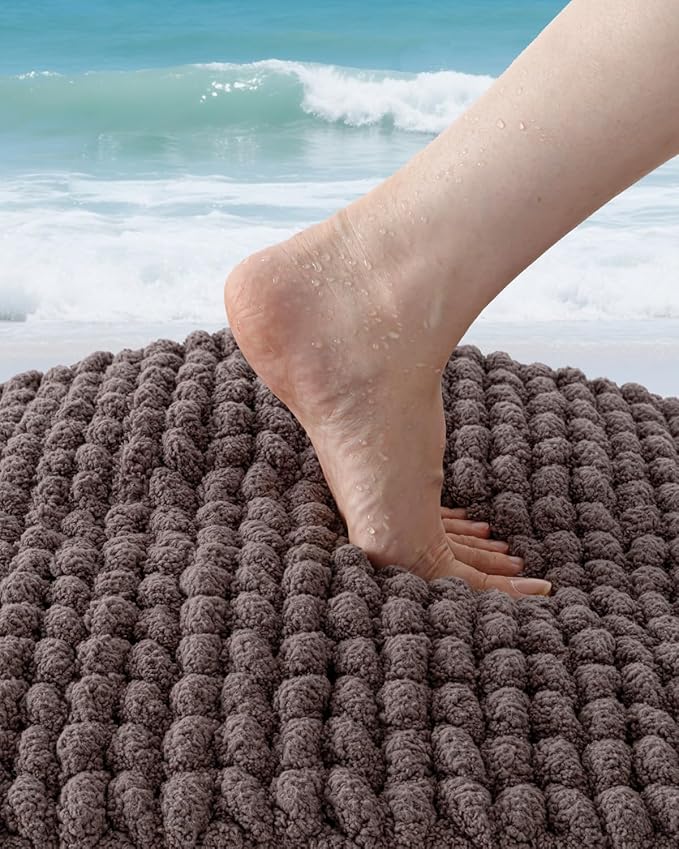 DEXI Bathroom Rugs 17x30, Non Slip Washable Bath Mat, Luxury Chenille Super Absorbent Thick Bathmats for Shower Floor, Plush Fluffy Shaggy Carpet for Tub, Brown