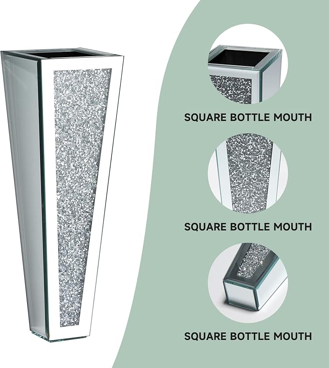 Crystal Wall Vase Hanging Flower-vase - Silver Crushed Diamond Mirrored Container Flower Vase Home Decor for Living Room, Dining Room, Bedroom, Set of 2 (11.2 Inch High) Wittolins