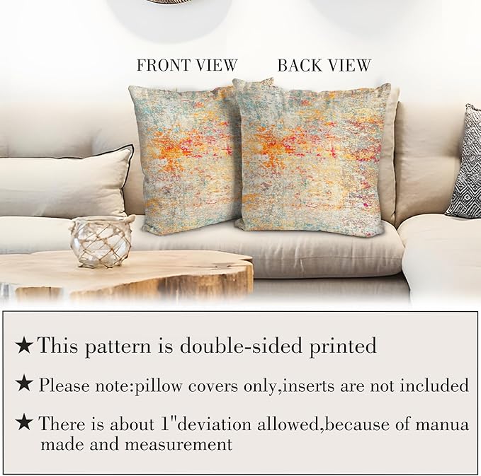 Boho Floral Throw Pillow Covers 26x26 inch Set of 2,Boho Rug Geometric Floral Pattern Decor Double Sided Pattern Cushion Cover Soft Pillow Case Living Sofa Room Bed Square Pillow Cover