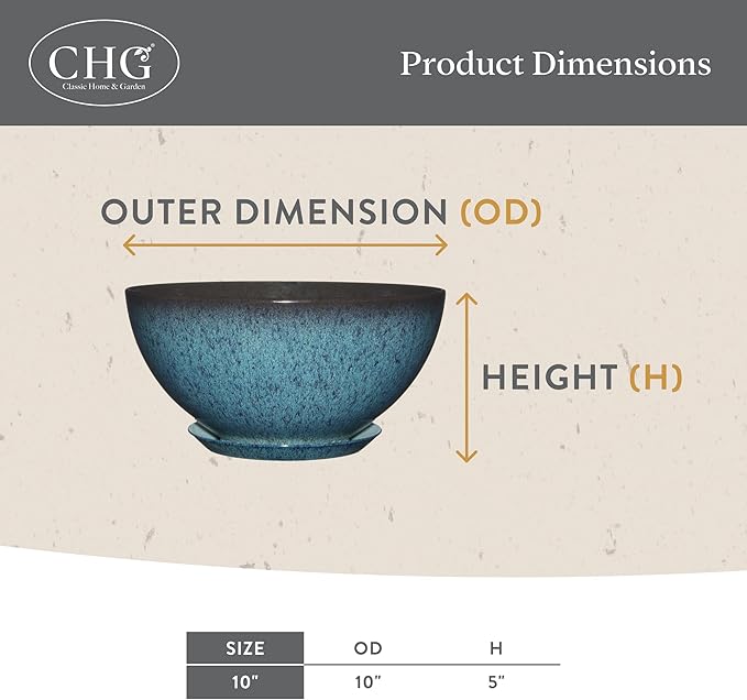 Classic Home and Garden Rosie Modern Planter w/Drainage - Contemporary Planter Bowls - Shallow Round Vases for Small Plants - Versatile Indoor & Outdoor Pots (10” Weathered Copper)
