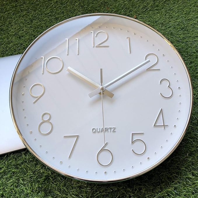Tosnail 12 Inches Round Silent Non Ticking Quartz Wall Clock - Elegant Silver Frame