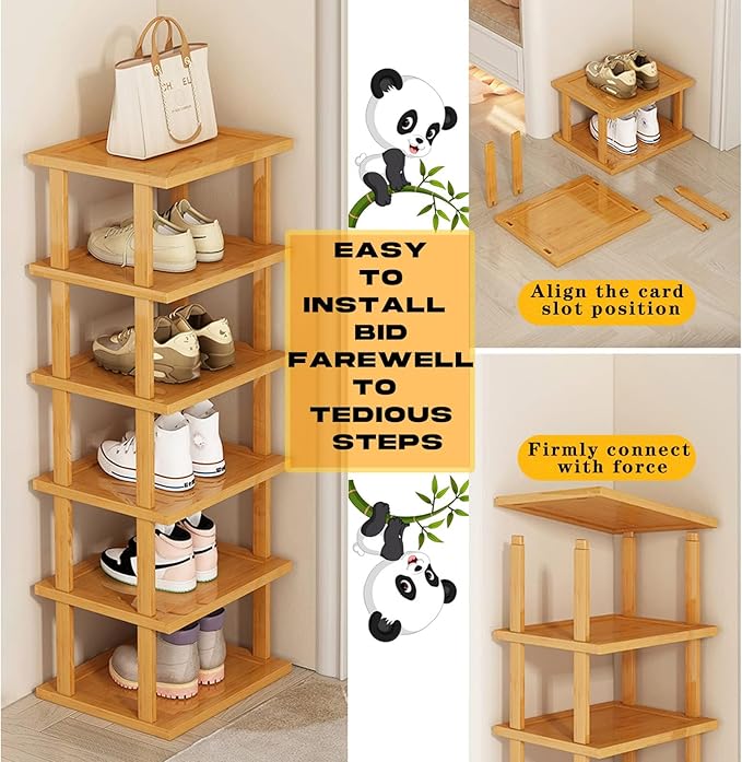 Bamboo Shoe Rack 12 Tier- Vertical Shoe Rack for Small Spaces, Tall Narrow Shoe Rack Organizer for Closet Entryway Corner Garage and Bedroom,Skinny Shoe Shelf with Free Stackable DIY