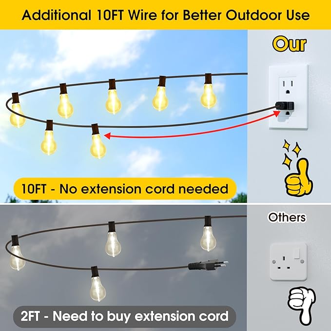 200FT(2x100FT) Outdoor String Lights, LED Patio Lights with 83 Waterproof Shatterproof A39 Dimmable Bulbs(3 Spare) for Balcony-2 Pack Black