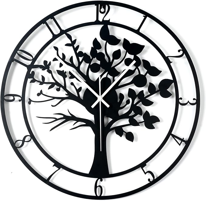 16inch/40cm Tree of Life Wall Clock for Bedroom Living Room Battery Operated Metal Decorative Analog Silent Analog Non Ticking Clocks Room Wall Decor (Tree of Life, 16 inches)