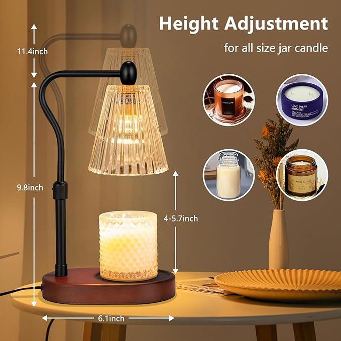 Candle Warmer Lamp with Dimmer 2 Bulbs, Candle Warmer with Timer Adjustable Height for Scented Wax Jar Candles, Gifts for Women Mom New Home, Christmas Gifts for Woemn Mothers Day, Birthday