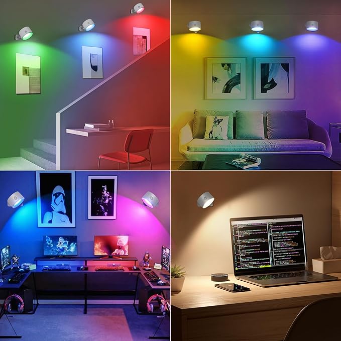 Lightess LED Smart Wall Sconces Set of 2, Dimmable Wall Mounted Lamp with 3 Lighting & RGB & Ambiance Mode, APP & Touch Control, Rechargeable Battery Operated Wall Light for Bedside Reading, White