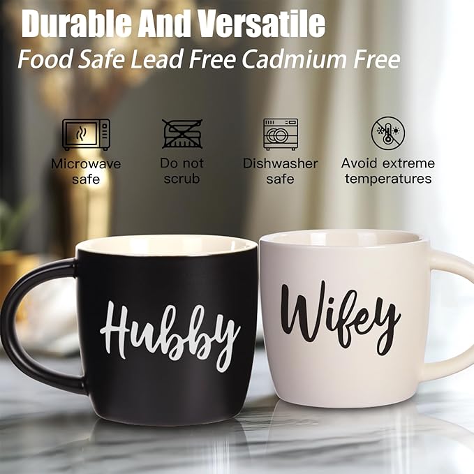 Wedding Gifts for Couples,Hubby & Wifey Wedding Coffee Cup Set,Bridal Shower Gifts for Bride and Groom, Newly-Married Anniversary for Him/Her,Mr and Mrs Gift