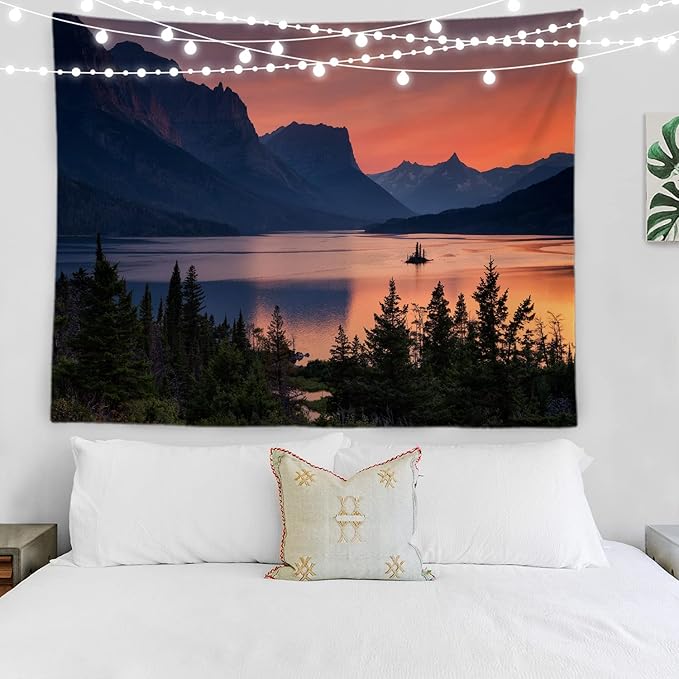 BaoNews Orange Sunset St Lake Tapestry, Large Wall Hanging Polyester Tablecloths Tapestry Bedroom Room Living Room Dorm 51.2 x 59.1 inches