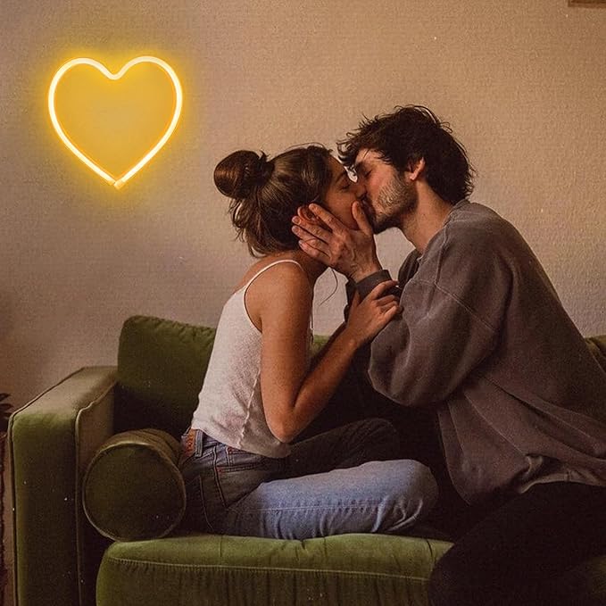 1-Pack Heart Neon Sign, Neon Heart Lights Battery Operated or USB Powered Decoration Lamp, LED Wall Decoration Light for Classroom Bedroom Girl's Room Party Birthday Home Wedding Décor (Warm White)