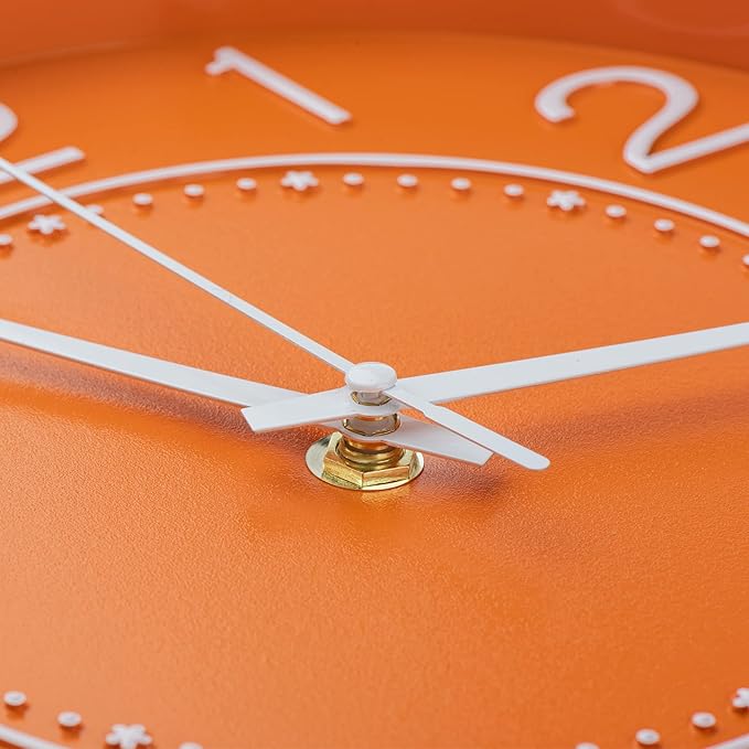 HZDHCLH Small Wall Clocks Battery Operated,Quartz Movement,Silent Non Ticking Modern Wall Clock for Living Room Bedroom Kitchen Office School Classroom Decor(10 inch,Orange & Gold)