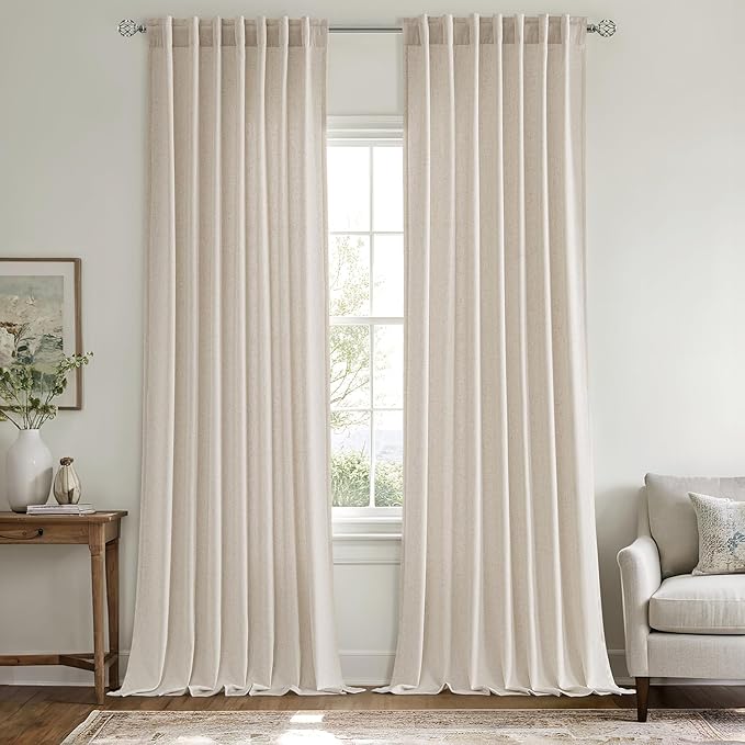 MIULEE Non-See-Through Privacy Linen Curtains 2 Panels, Light Filtering Window Curtains Farnhouse Textured Back Tab Semi Sheer Drapes for Bedroom Living Room, 52 x 108 Inches Long, Linen
