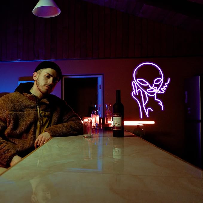 Lucunstar Purple Alien Neon Sign,Purple Neon Sign,LED Sign Alien Neon Signs for Wall Decor,Shop Bar Pub Man Cave,Teen Room,Game Room Decor,Hip Hop Party Neon Sign For Wall Decor,Party Bedroom