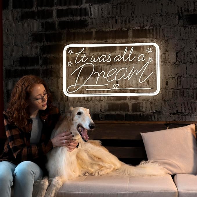 It Was All A Dream Neon Signs For Wall Decor, Neon Light Signs for Bedroom Club Office Hotel Cafe Dream Neon Lights Wedding Birthday Party,Room Decor, Aesthetic Room Decor, Living Room