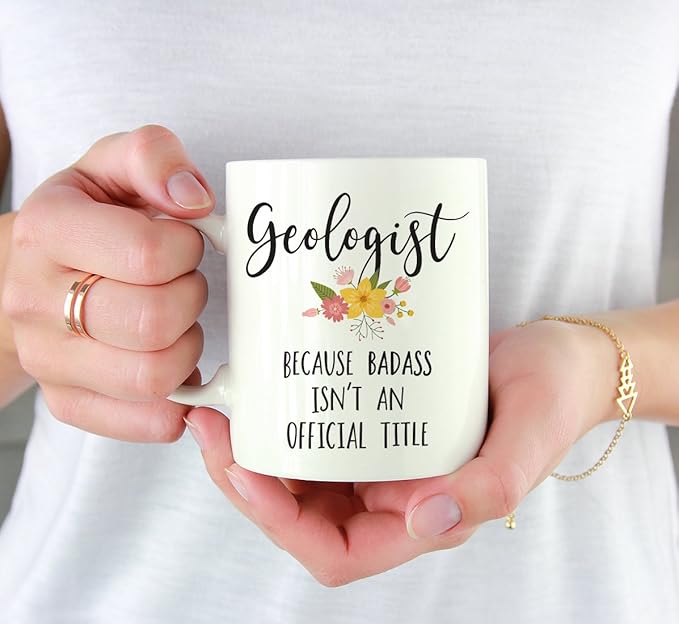 Andaz Press 11oz. Coffee Mug Gag Gift, Geologist Because Badass Isn't an Official Title, Floral Graphic, 1-Pack