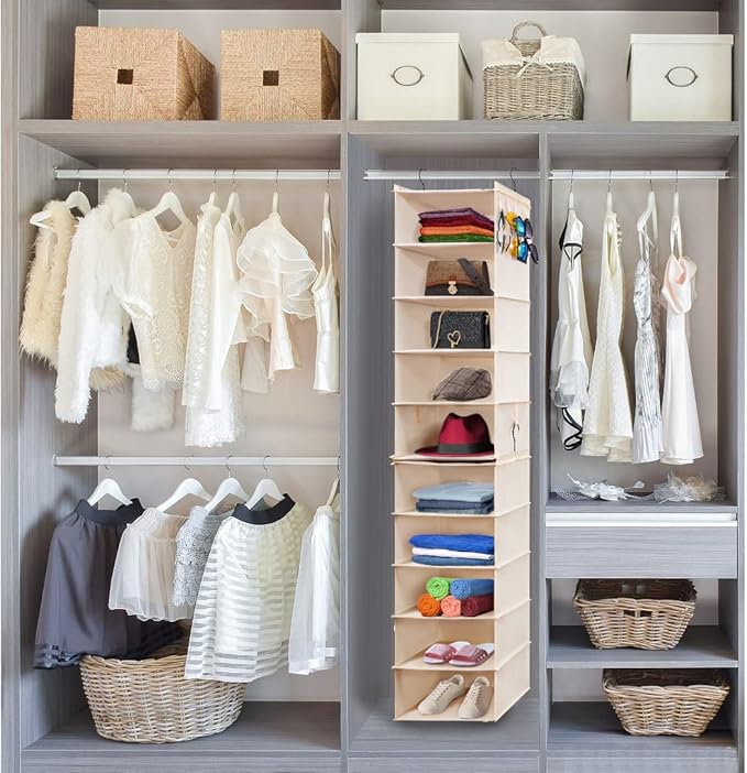 Hat Rack for Closet Organizer and Storage, Fedora Panama Trilby Cowboy Straw Hat Wide Brim Cap Holder, Hanging Organization 10 Shelves Easy to Install (Beige)