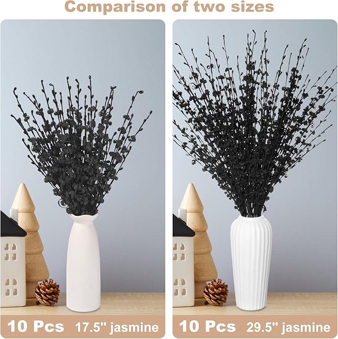 10Pcs 17.5'' Black Flowers Artificial Jasmine Black Faux Flowers DIY Floral Art for Halloween Centerpieces Gothic Home Wedding Bouquets Office Vases Independence Day Decor