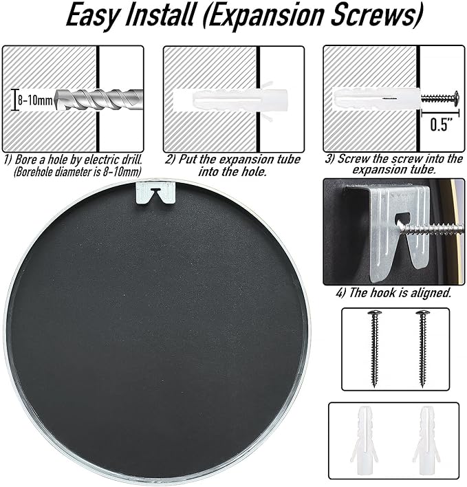 20" Round Mirror Circle Wall Mounted Hanging or Against Wall Metal Frame Dressing Make-up Mirrors for Entryway Bedroom Bathroom Living Room 20 inch Black