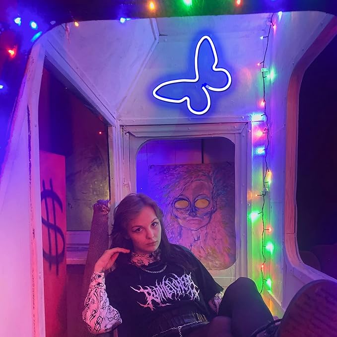 2 Butterfly Neon Signs, LED Night Lights for Bedroom & Kids Room Decor, USB/Battery Powered for Wedding, Birthday Parties & Art Decorations